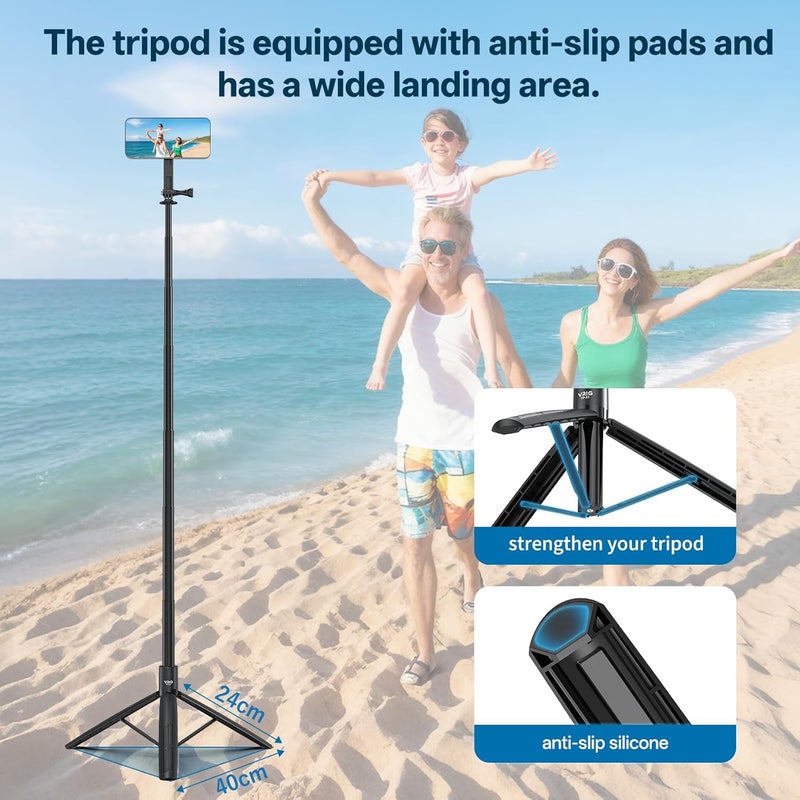 VRIG 74" Action Camera Selfie Stick Tripod, TP-31 Extendable Tripod Stand with 1/4" Screw, Go Pro Adapter and Magnetic Phone Mount, Compatible with iPhone/DJI Osmo Action 5 Pro/Insta 360 X5 - Image 4